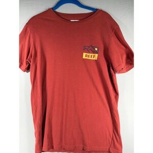 Reef Mens Graphic T-Shirt Red Mountain Sun Logo Short Sleeve Cotton Size M